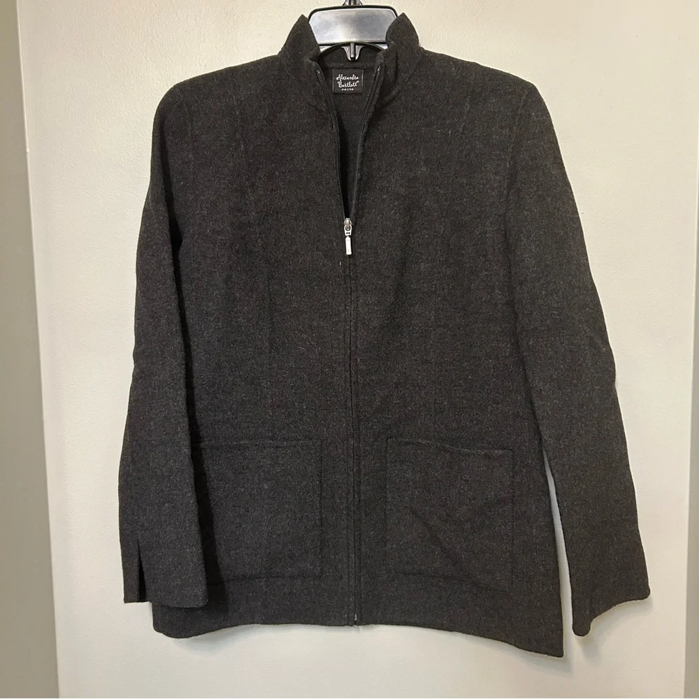 Alexandra Bartlett Women's PS 100%‎ Wool Gray Stand Up Collar Zip Up Jacket